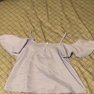 Blue and White striped cold shoulder top